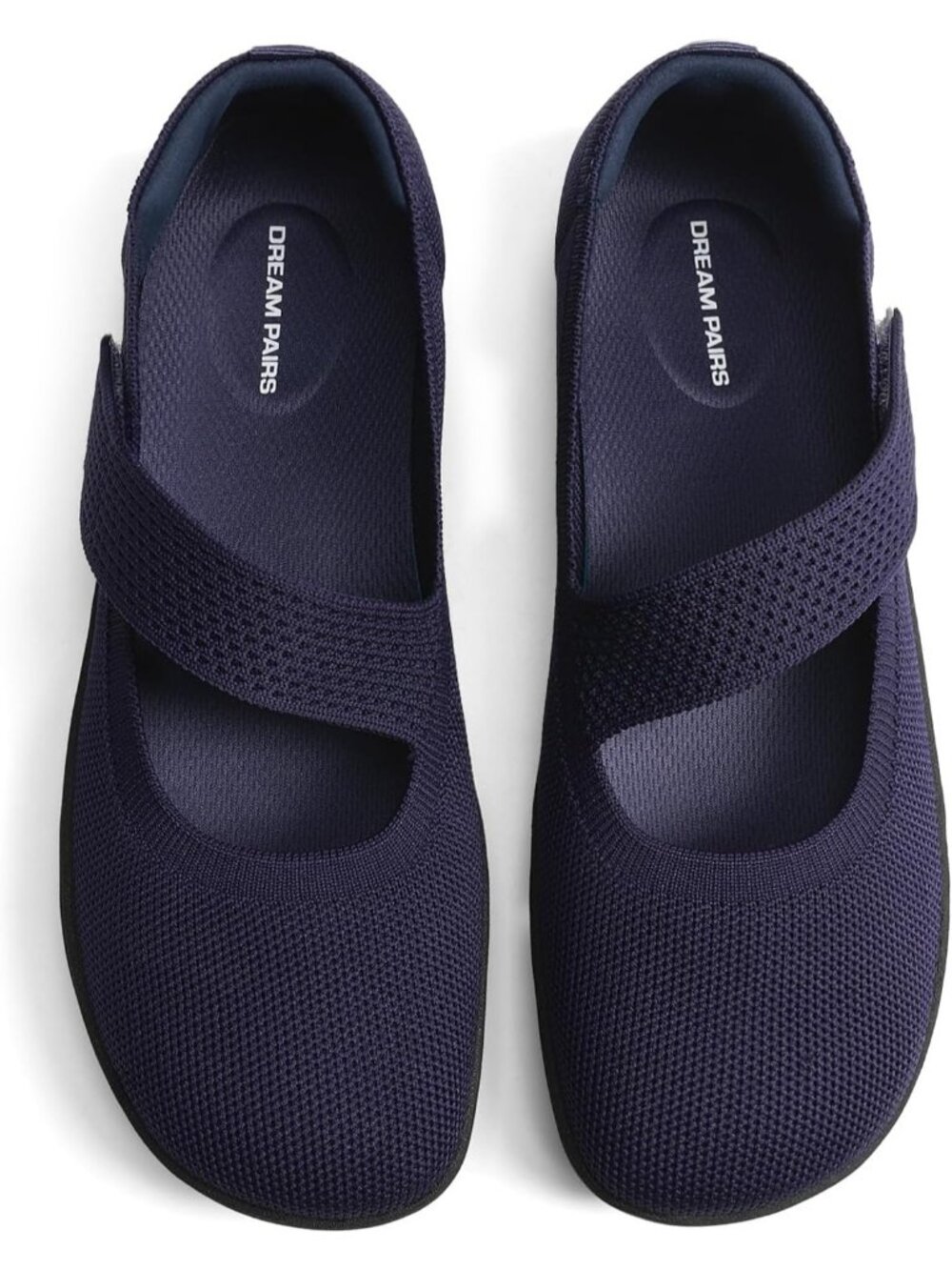 Dream Pairs Women's Navy Mary Jane Wide Toe Ballet Flats Black Knit Shoes